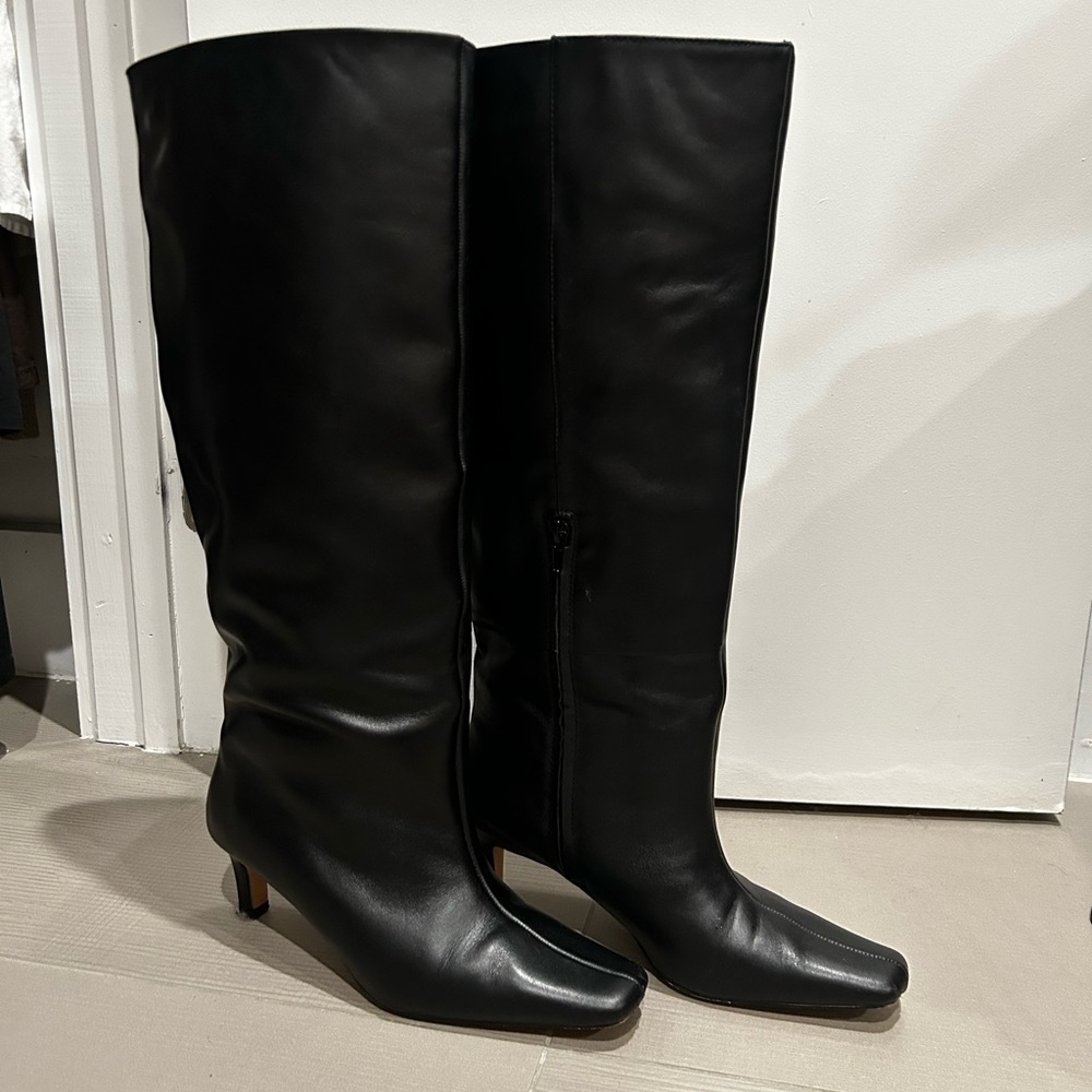 NAKD Black Leather Knee-High Boots
